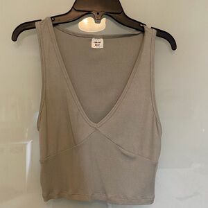 Aritzia Sunday Best Ribbed V-Neck Cropped Tank - Sage Green